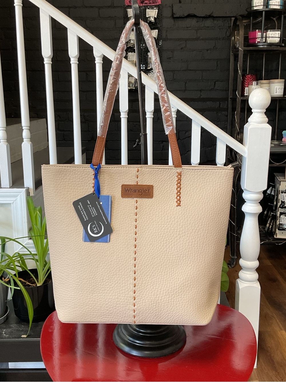 Wrangler Beige Tote with Brown Handles